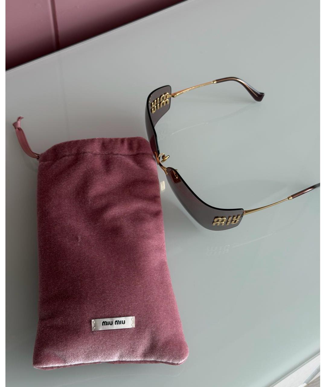 MIU MIU Золотые металлические солнцезащитные очки, фото 4