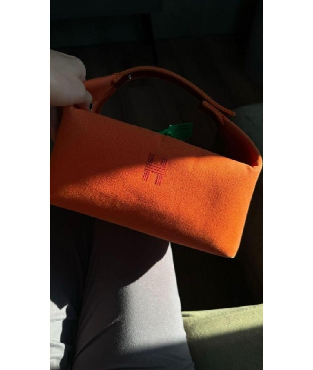 HERMES Оранжевая хлопковая косметичка, фото 3