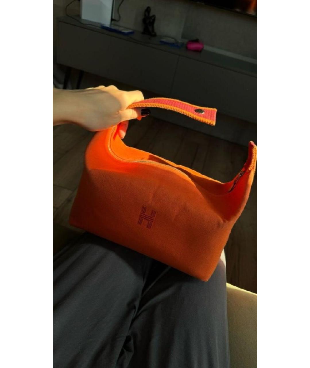 HERMES Оранжевая хлопковая косметичка, фото 2