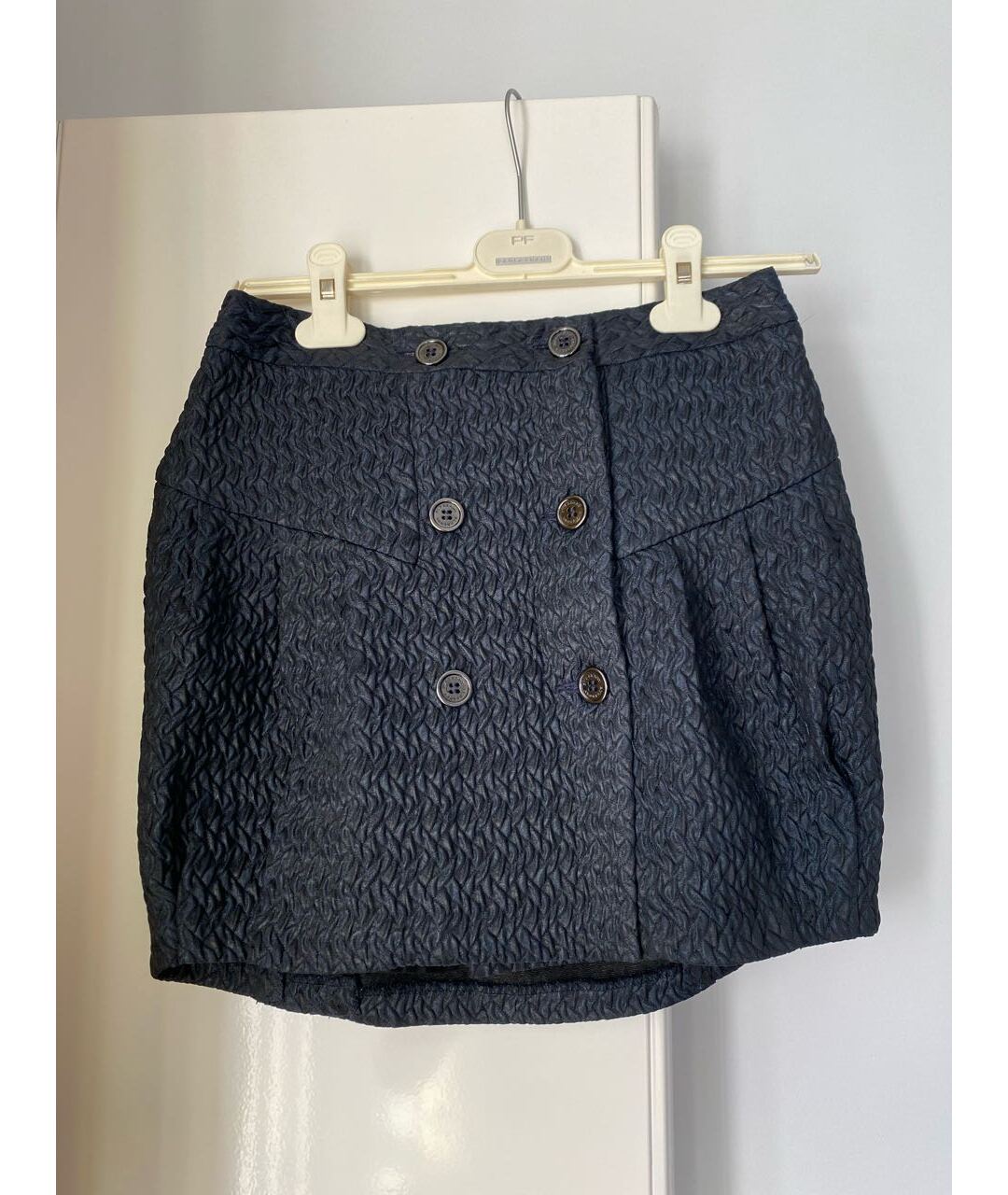 BURBERRY Темно-синяя полиэстеровая юбка мини, фото 2