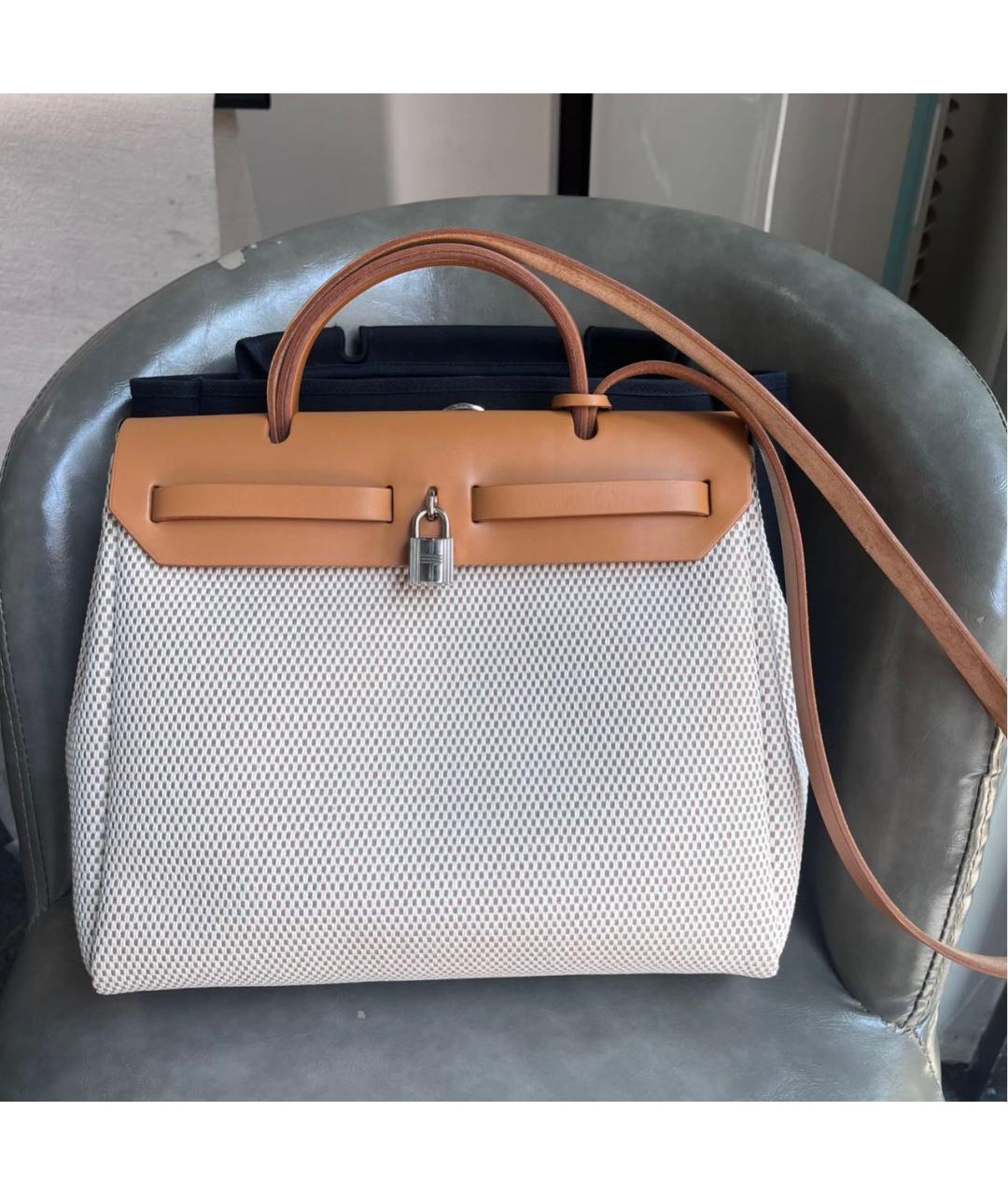 HERMES Бежевая тканевая сумка через плечо, фото 2