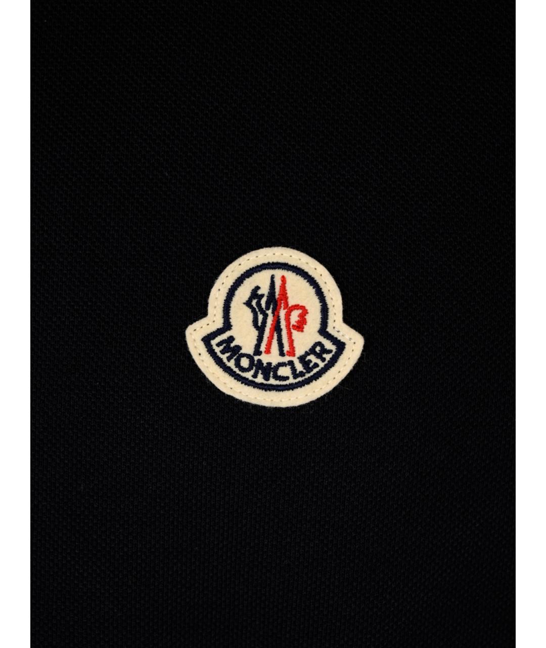 MONCLER Темно-синее хлопковое поло с коротким рукавом, фото 3