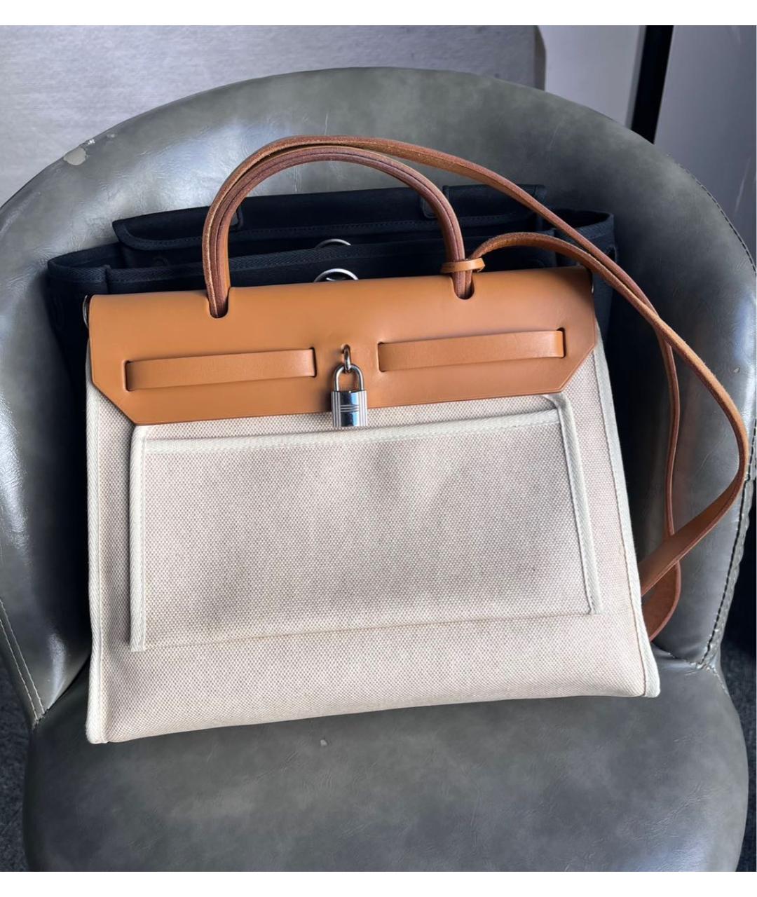 HERMES Бежевая тканевая сумка через плечо, фото 2