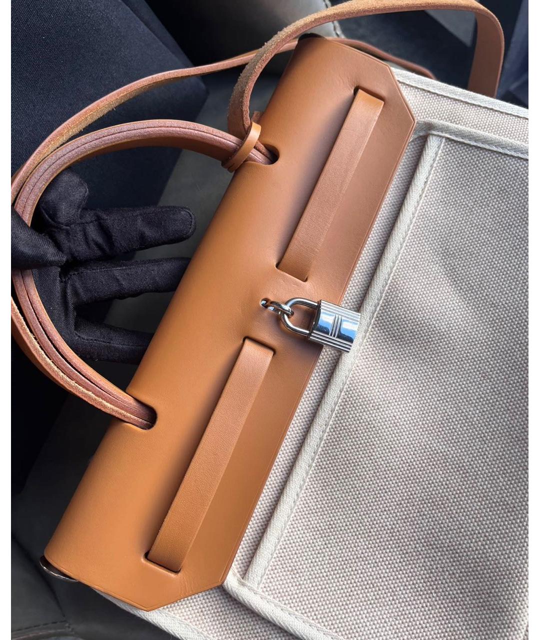 HERMES Бежевая тканевая сумка через плечо, фото 3