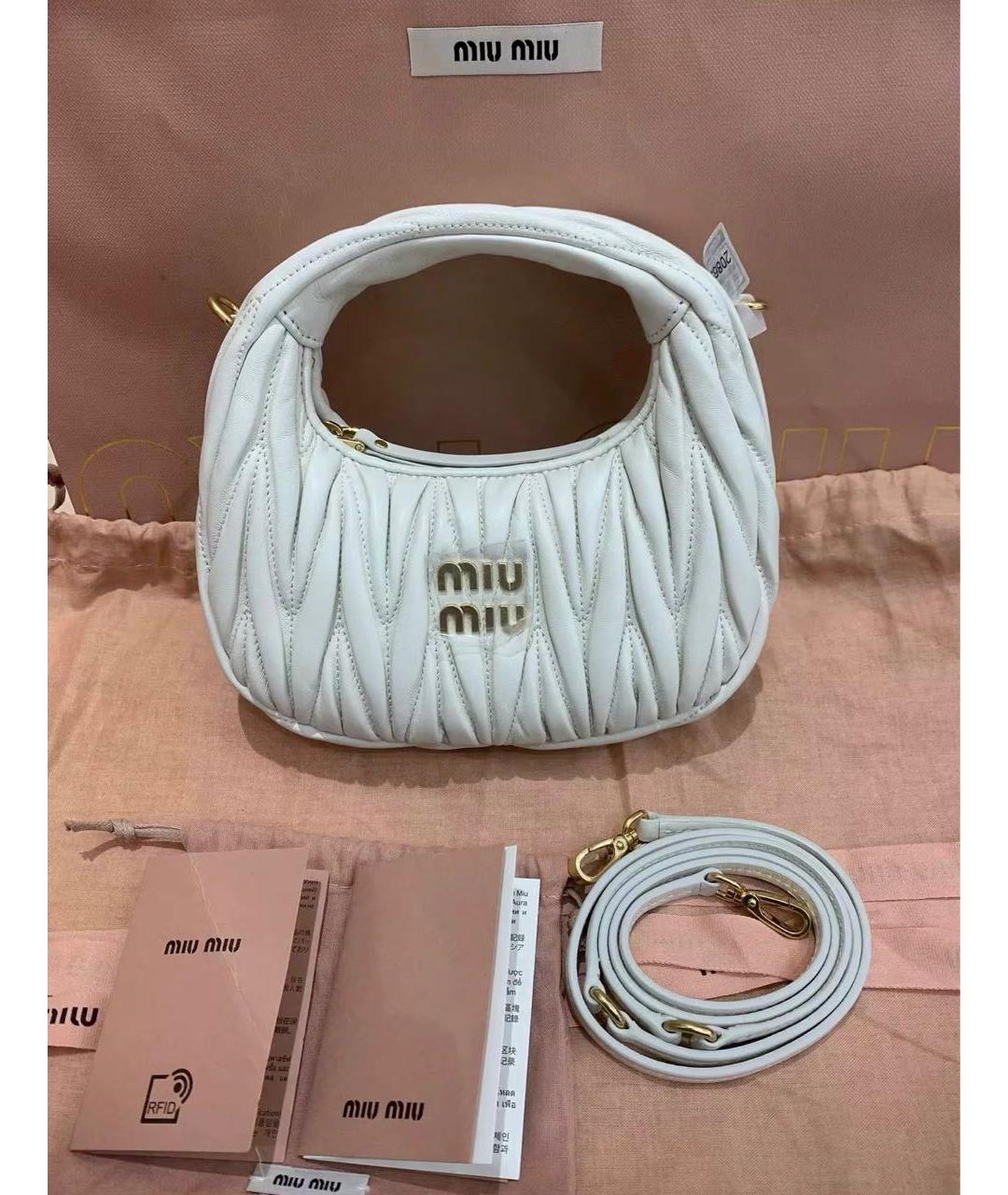 MIU MIU Белая кожаная сумка с короткими ручками, фото 2