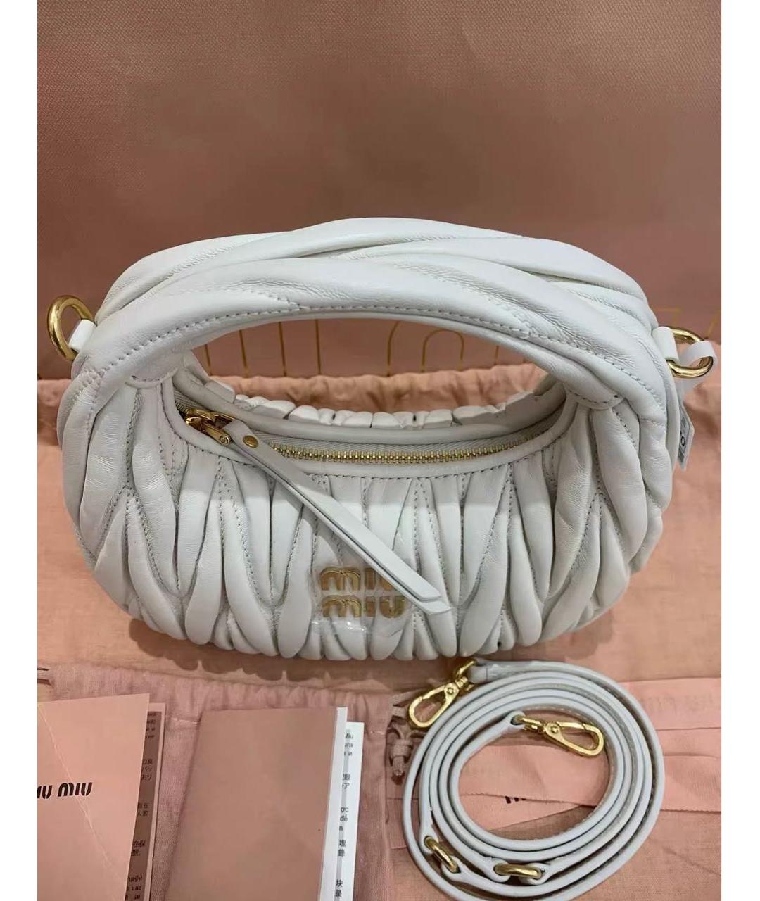 MIU MIU Белая кожаная сумка с короткими ручками, фото 6