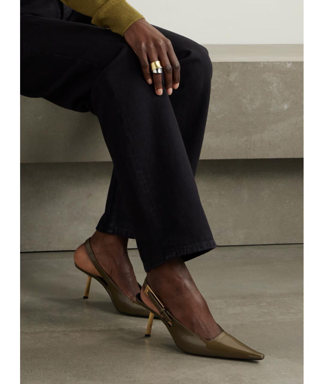 SAINT LAURENT Хаки туфли из лакированной кожи, фото 3