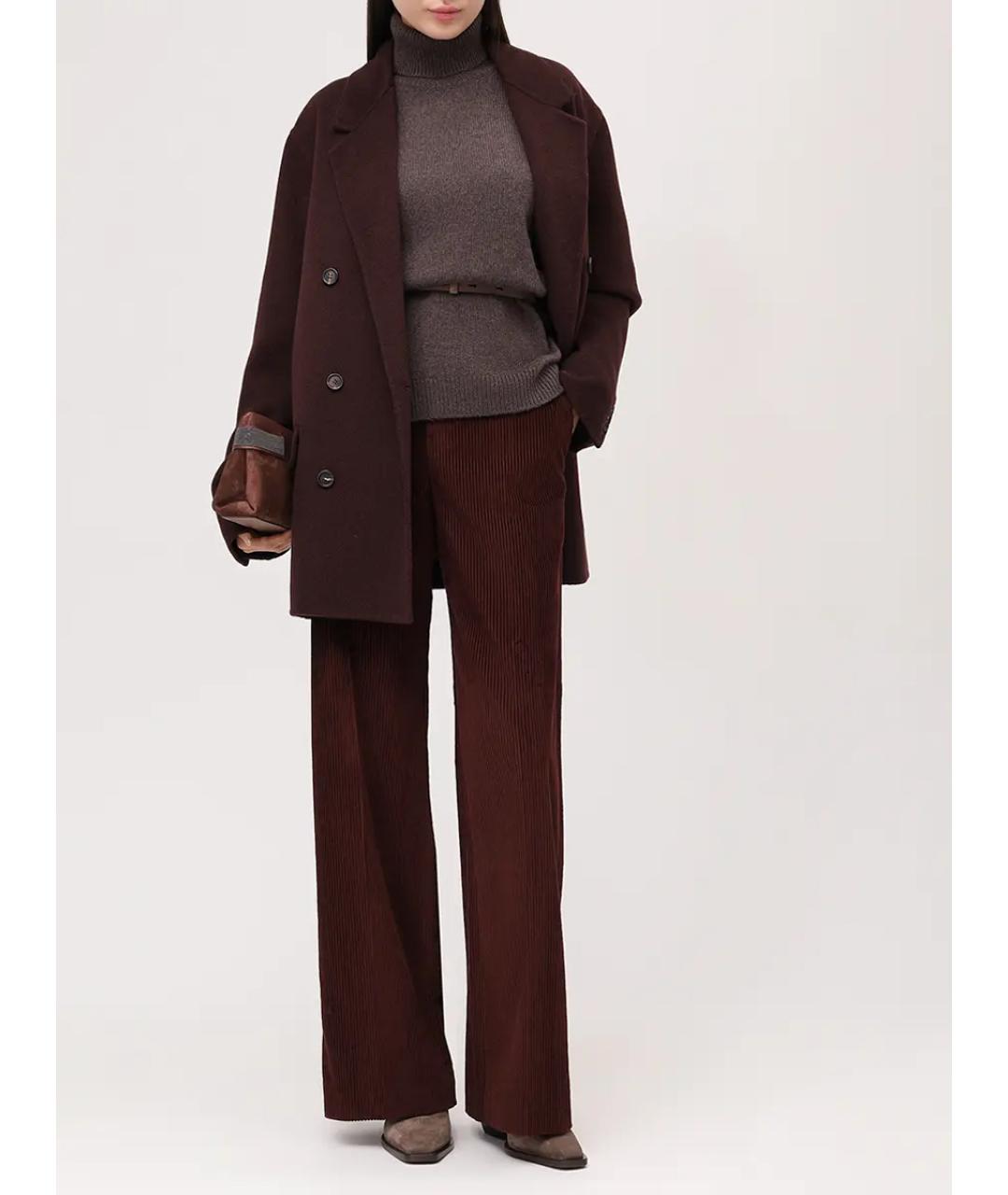 BRUNELLO CUCINELLI Бордовые хлопковые прямые брюки, фото 2