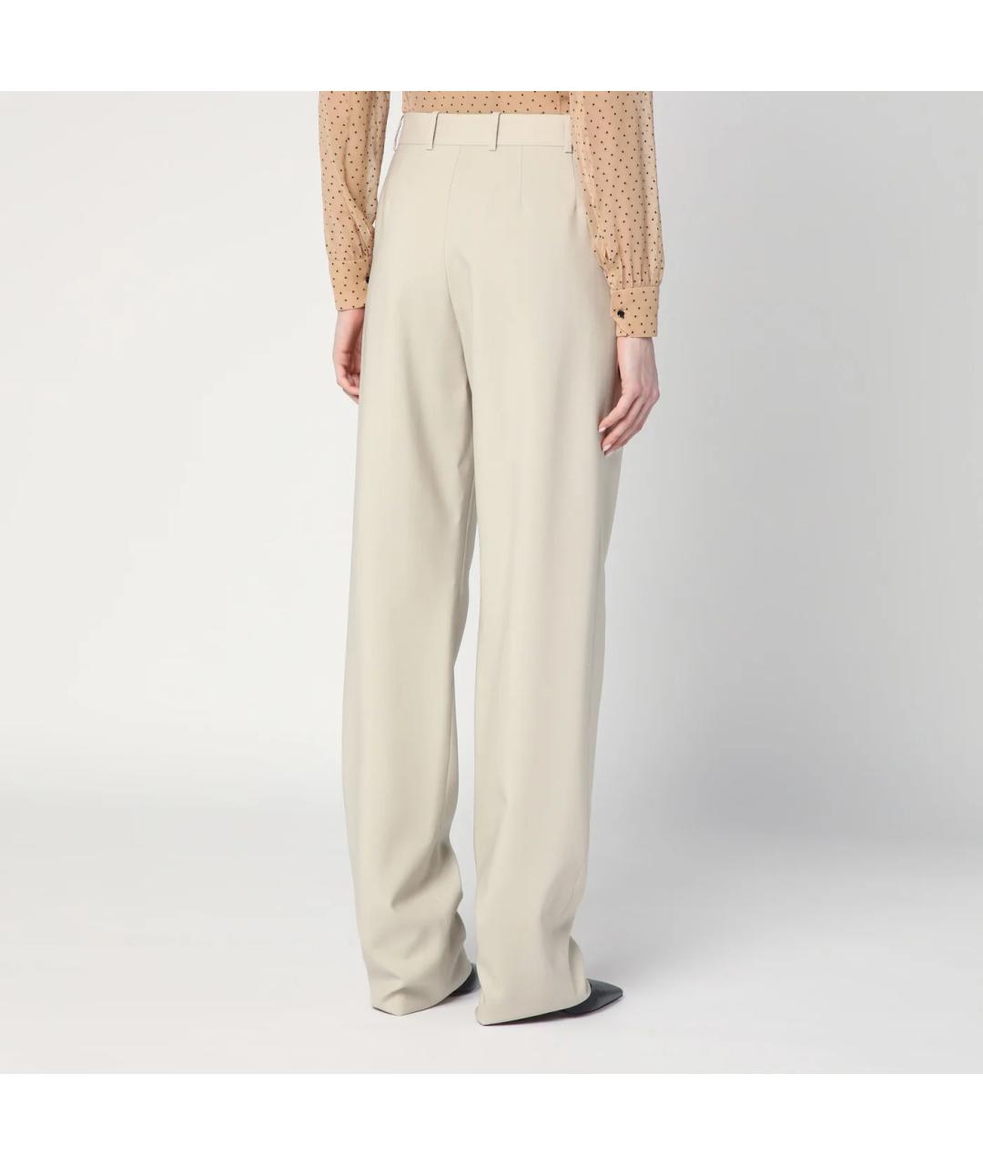 SAINT LAURENT Бежевые шерстяные прямые брюки, фото 4