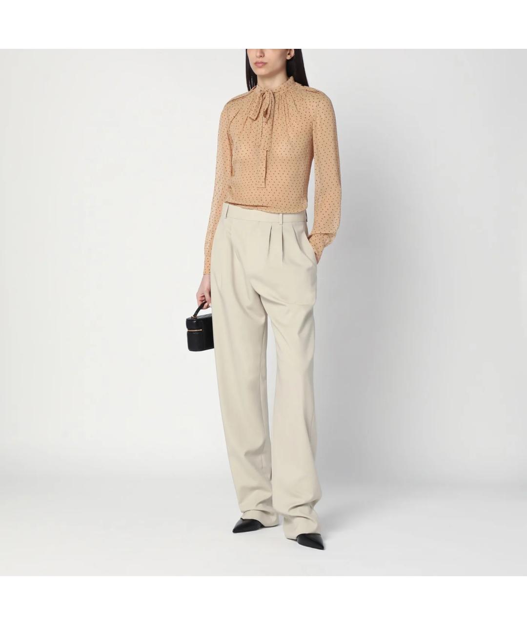 SAINT LAURENT Бежевые шерстяные прямые брюки, фото 2