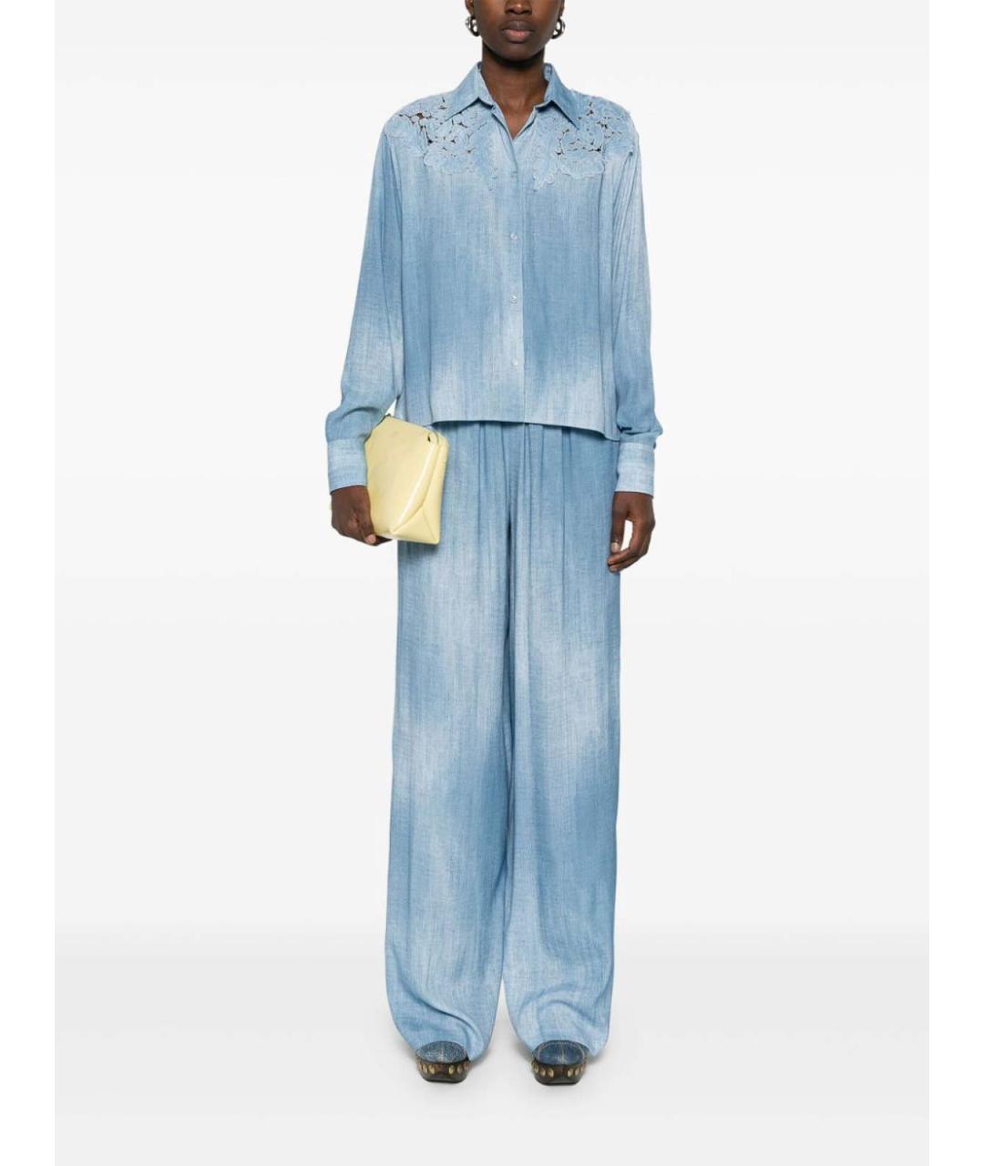 ERMANNO SCERVINO Голубые вискозные прямые брюки, фото 2