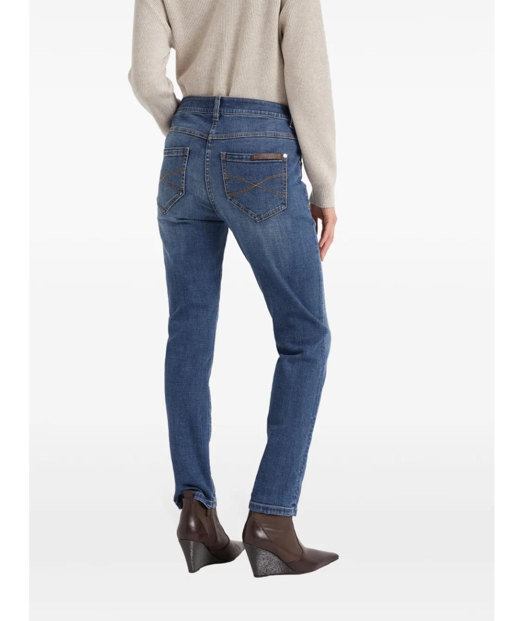 BRUNELLO CUCINELLI Темно-синие хлопко-эластановые джинсы слим, фото 3