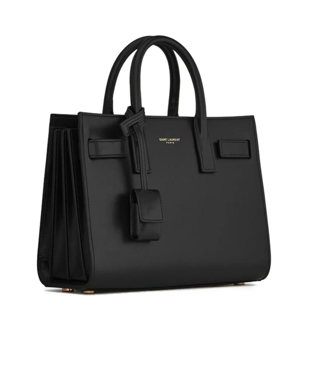 SAINT LAURENT Черная кожаная сумка с короткими ручками, фото 2