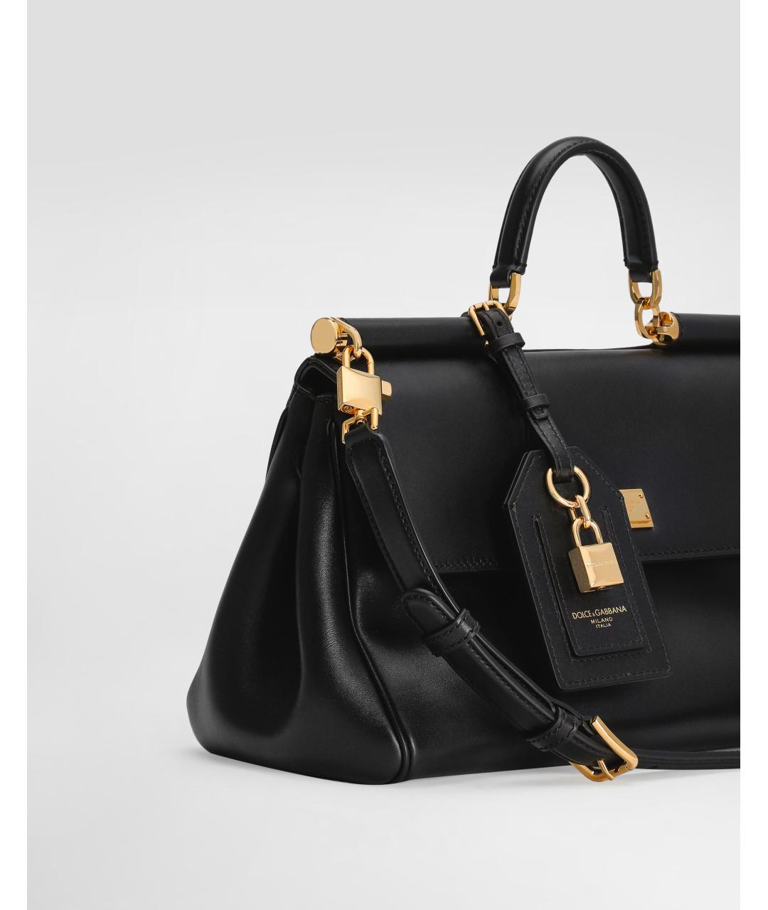DOLCE&GABBANA Черная кожаная сумка с короткими ручками, фото 5