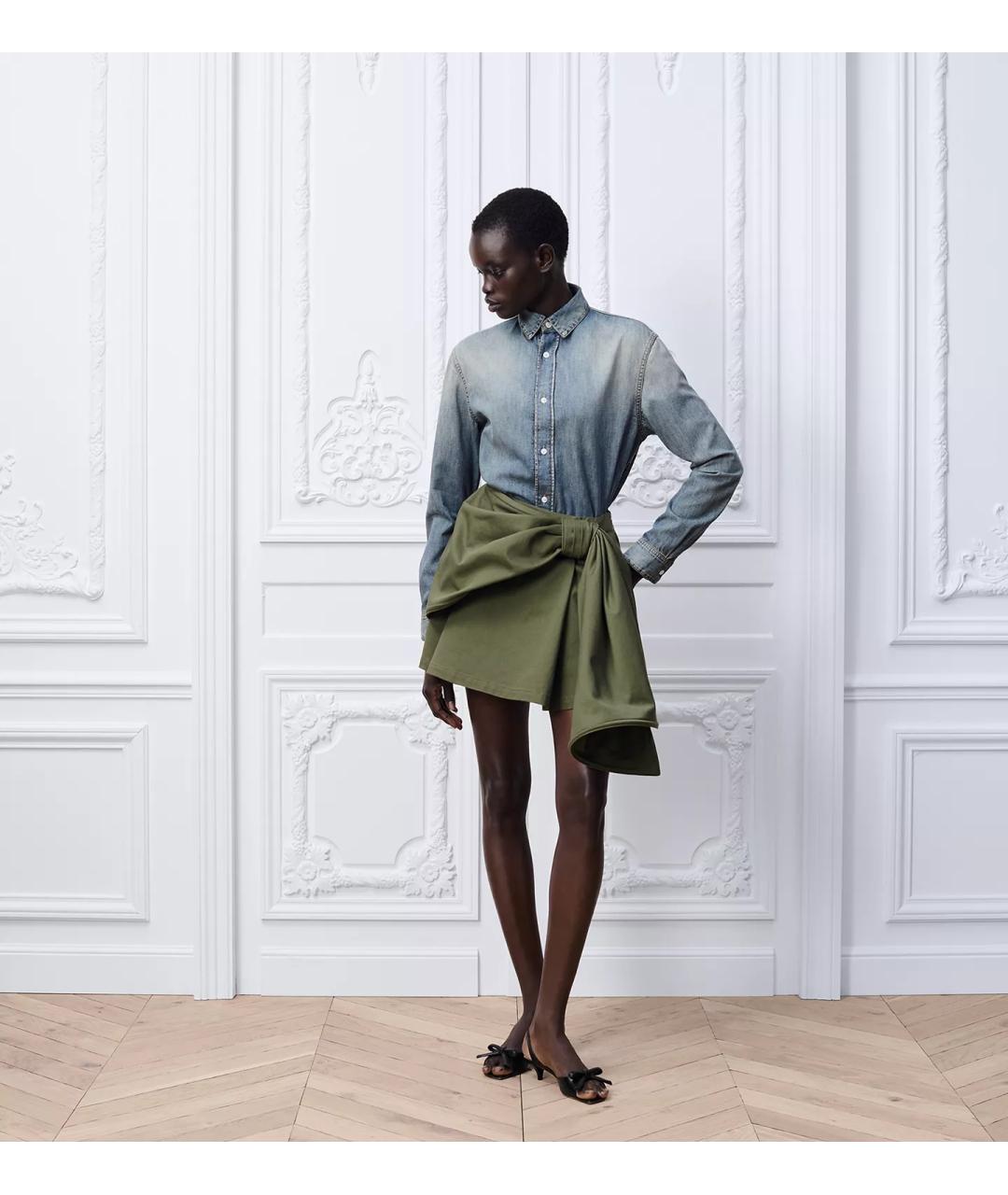CHRISTIAN DIOR Хаки хлопковая юбка мини, фото 2
