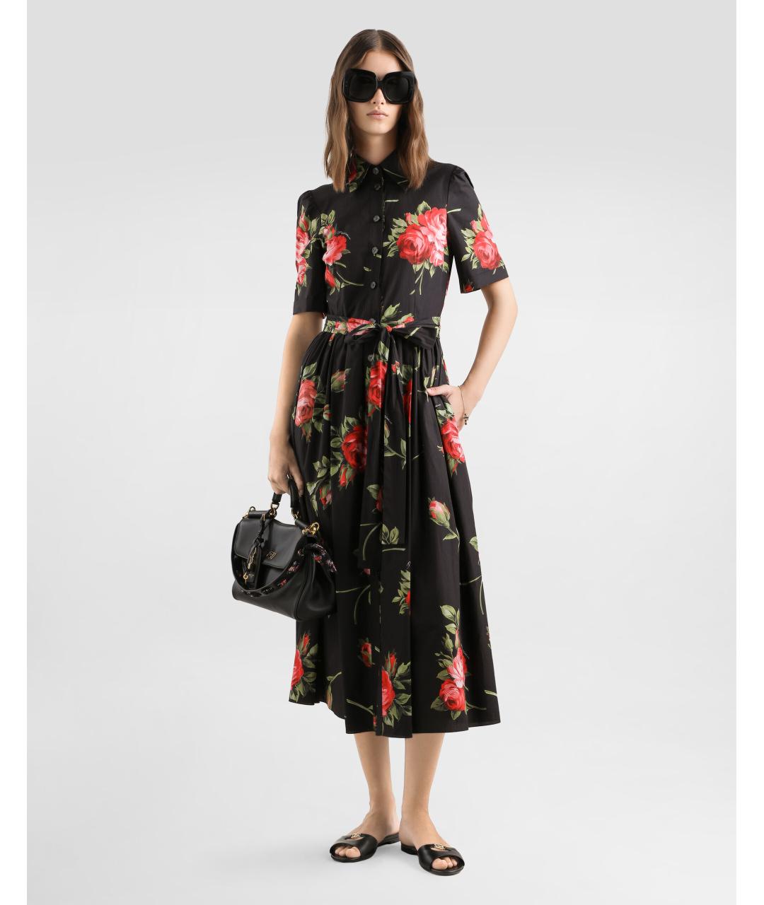 DOLCE&GABBANA Черное хлопковое повседневное платье, фото 2
