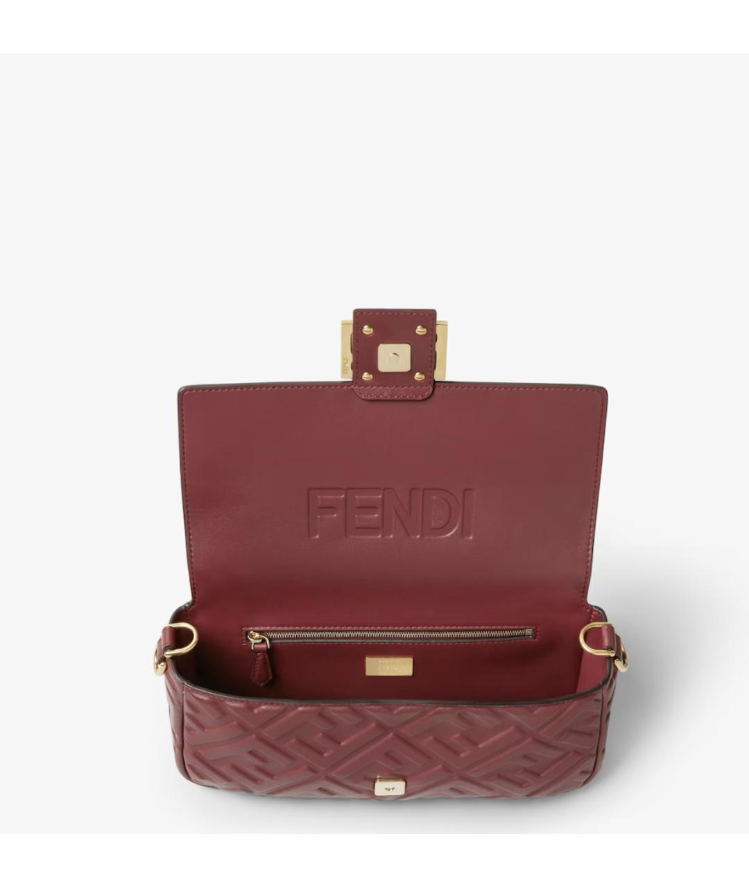 FENDI Бордовая кожаная сумка с короткими ручками, фото 4