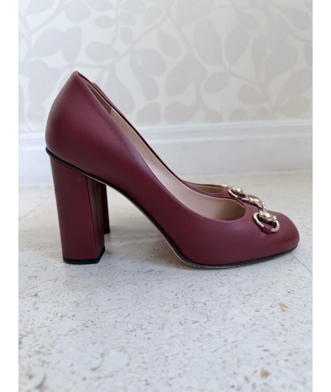 GUCCI Бордовые кожаные туфли, фото 8