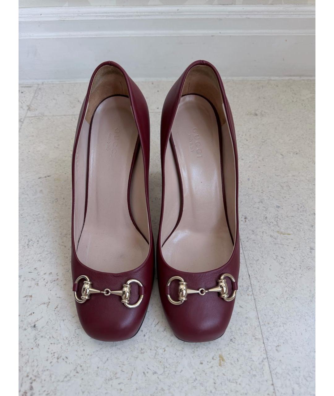 GUCCI Бордовые кожаные туфли, фото 2