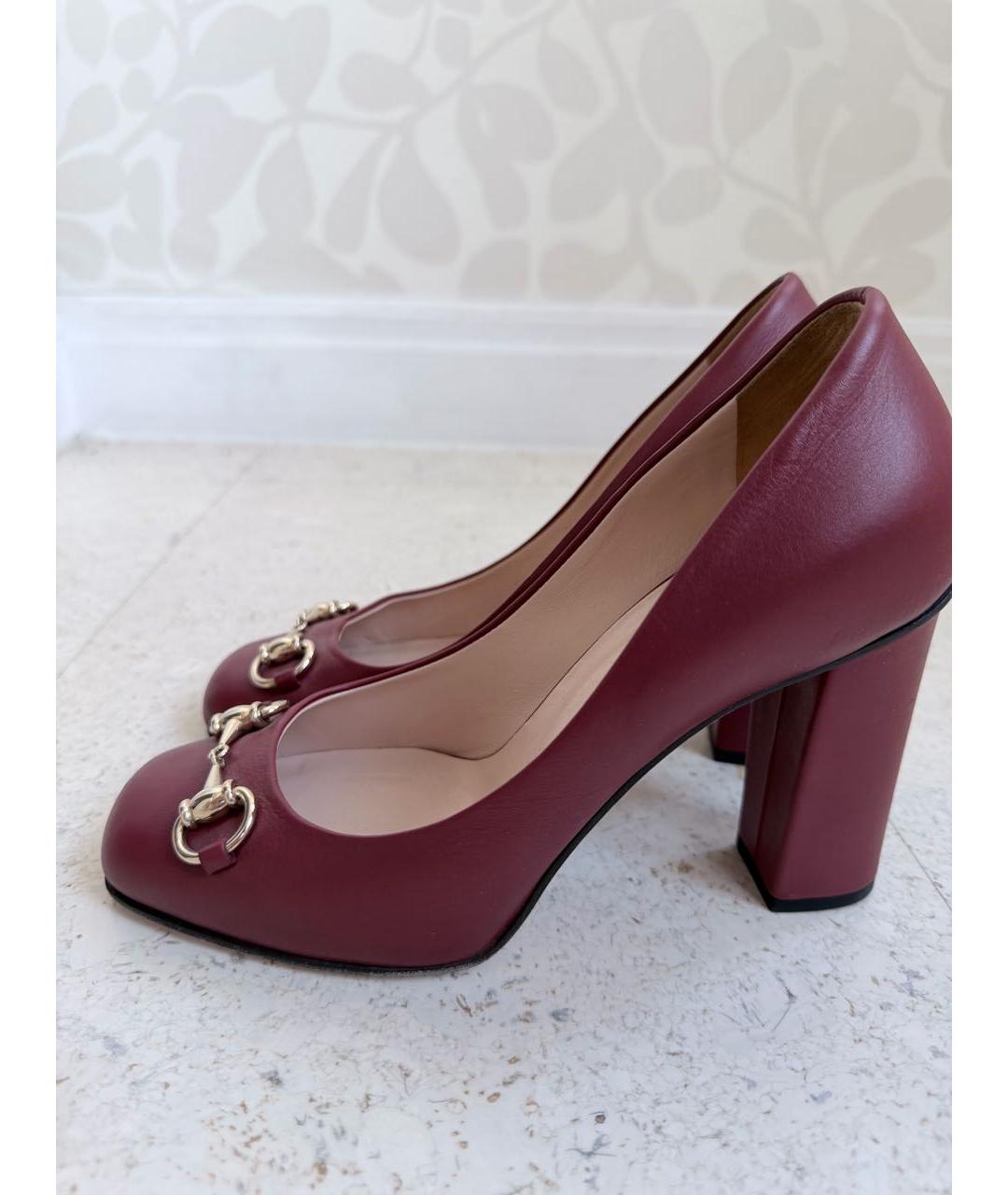 GUCCI Бордовые кожаные туфли, фото 7