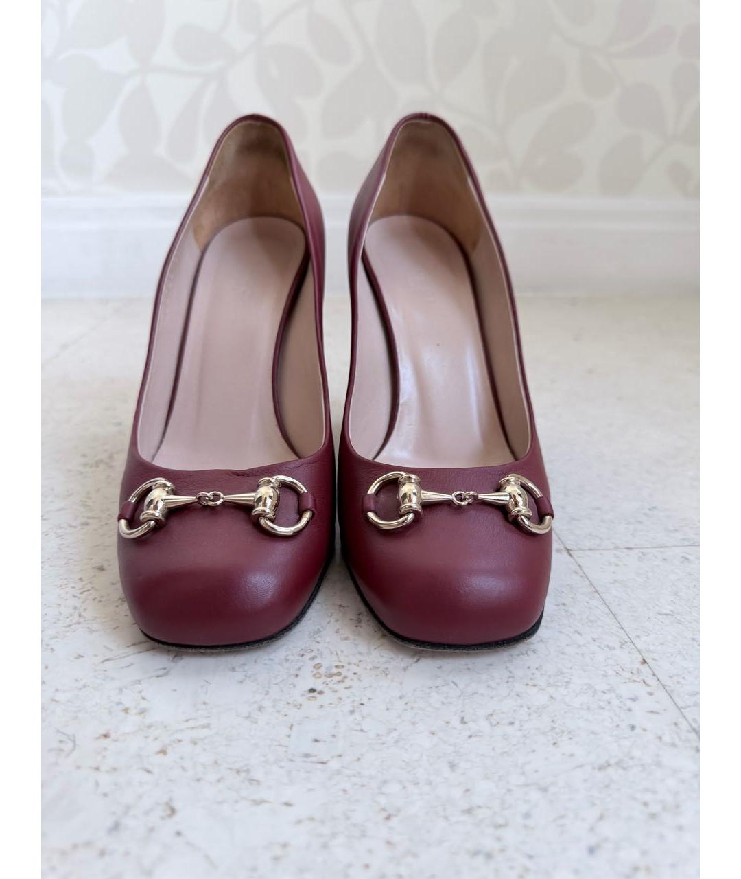GUCCI Бордовые кожаные туфли, фото 6