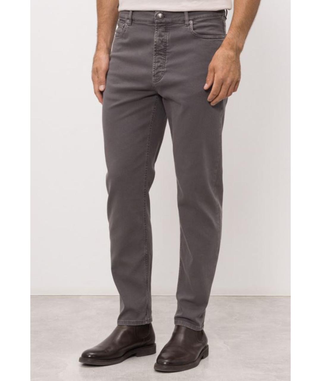 BRUNELLO CUCINELLI Антрацитовые хлопковые повседневные брюки, фото 3