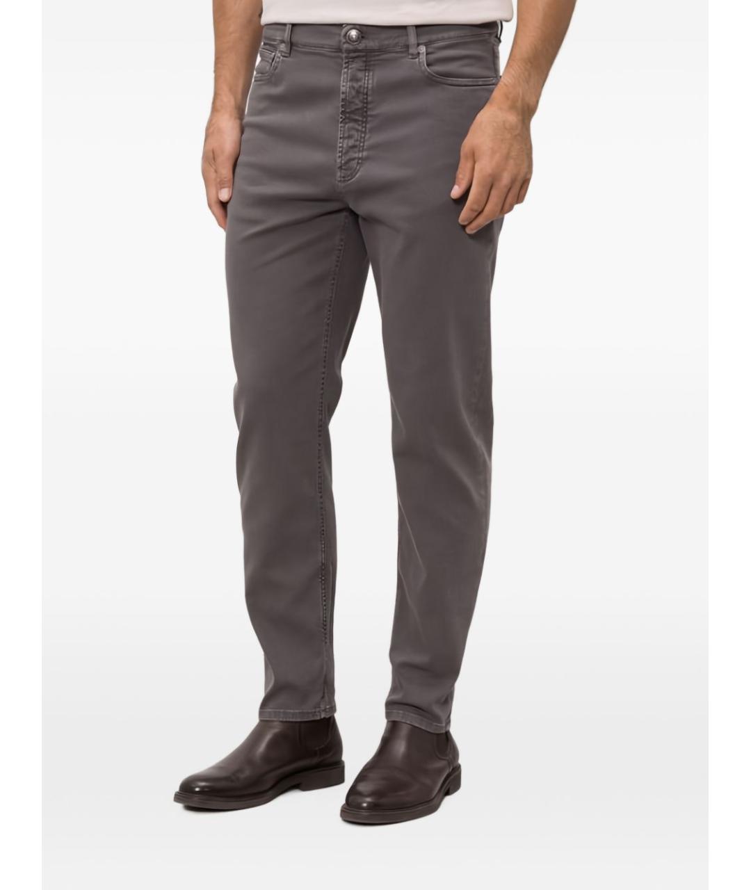 BRUNELLO CUCINELLI Антрацитовые хлопковые повседневные брюки, фото 6