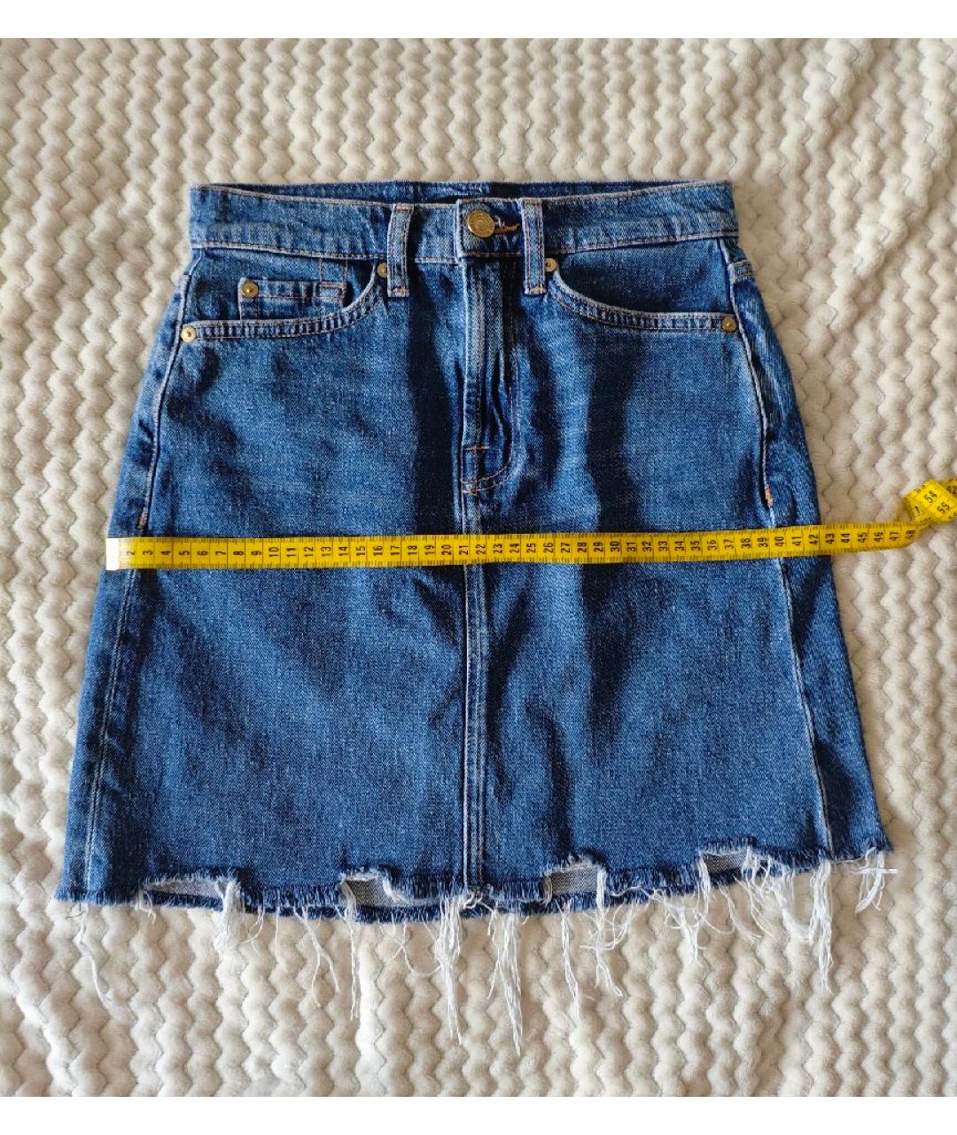 7 FOR ALL MANKIND Синяя хлопковая юбка мини, фото 7