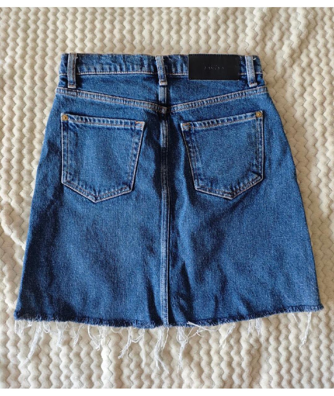 7 FOR ALL MANKIND Синяя хлопковая юбка мини, фото 2