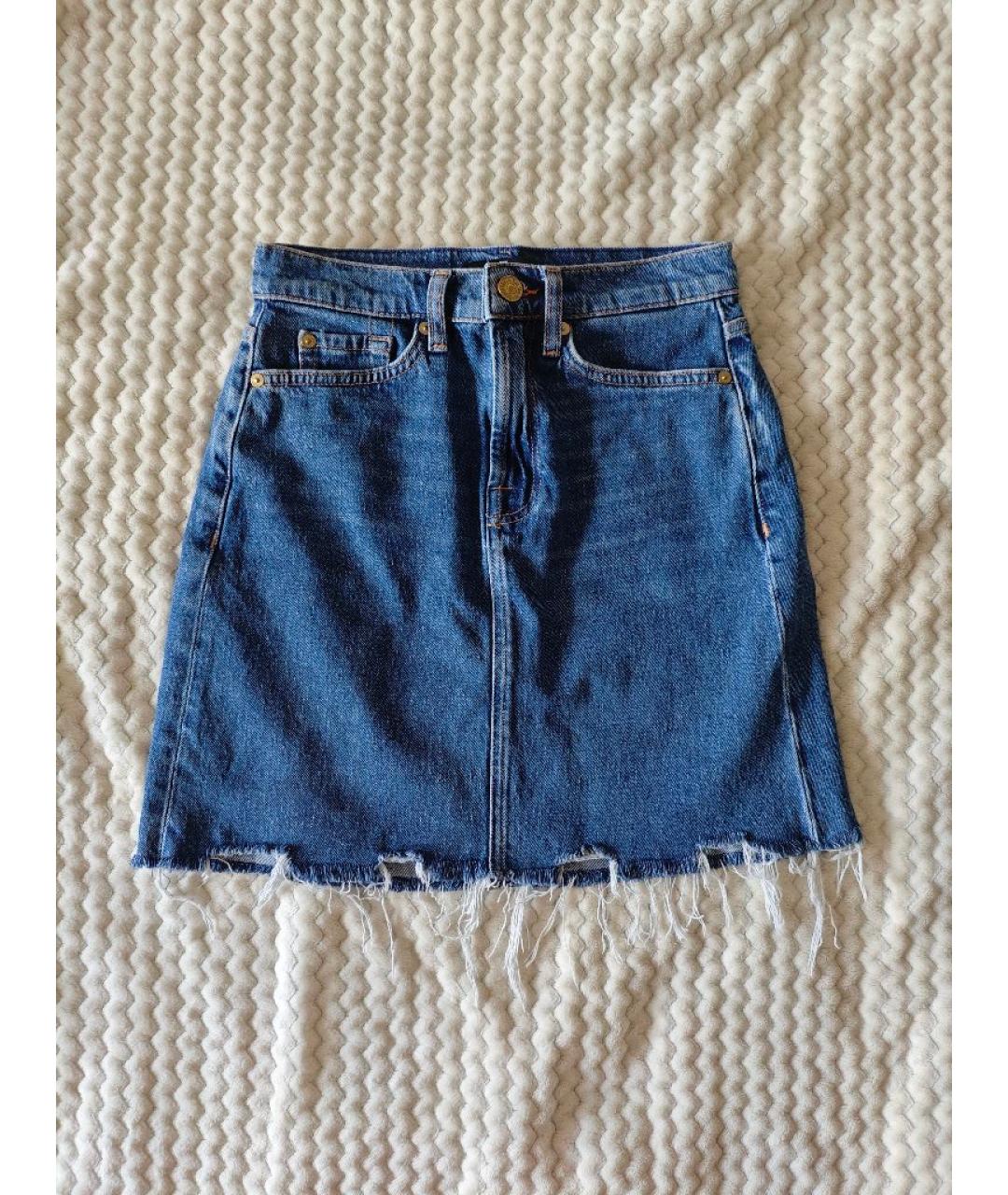7 FOR ALL MANKIND Синяя хлопковая юбка мини, фото 10