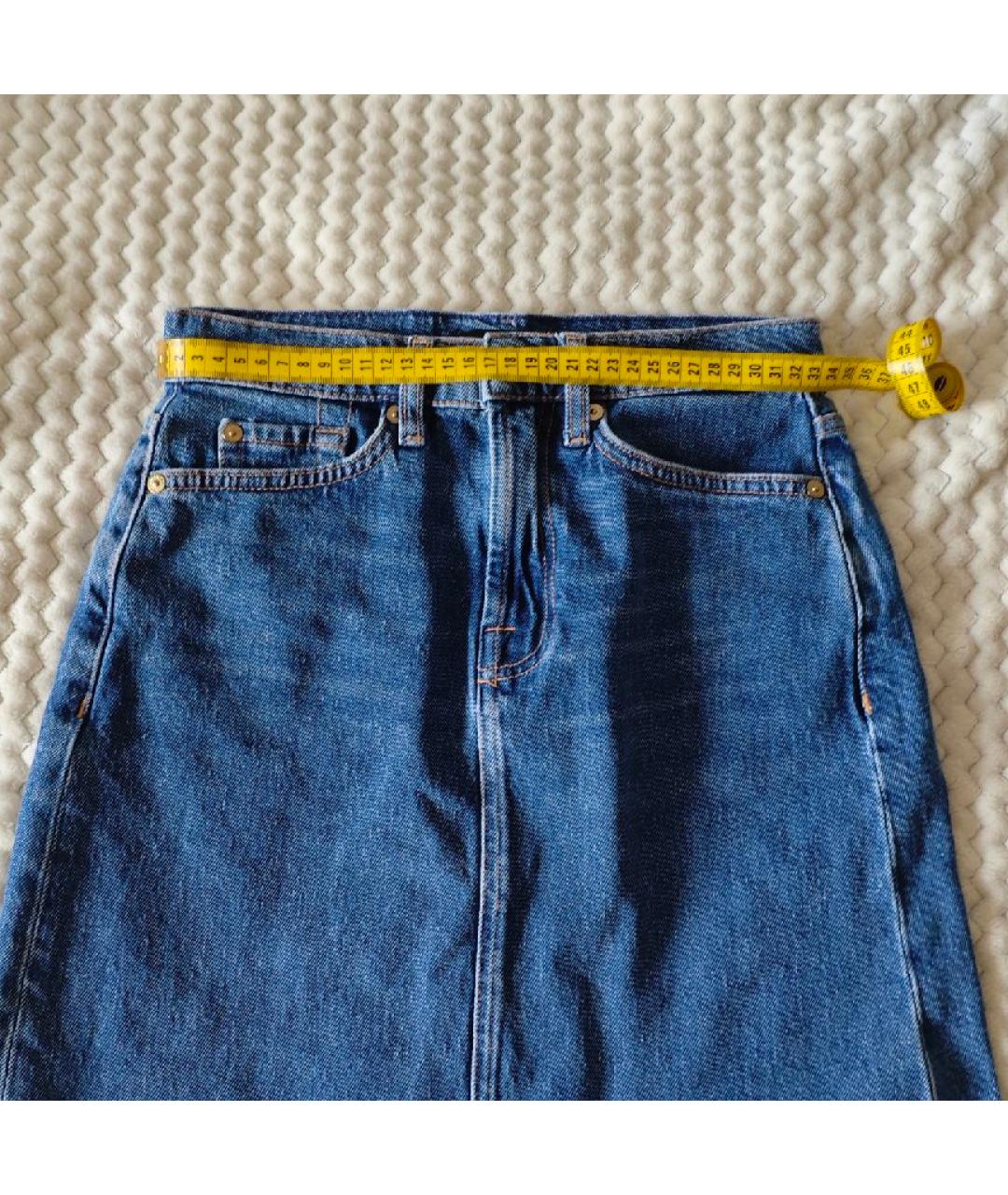 7 FOR ALL MANKIND Синяя хлопковая юбка мини, фото 6