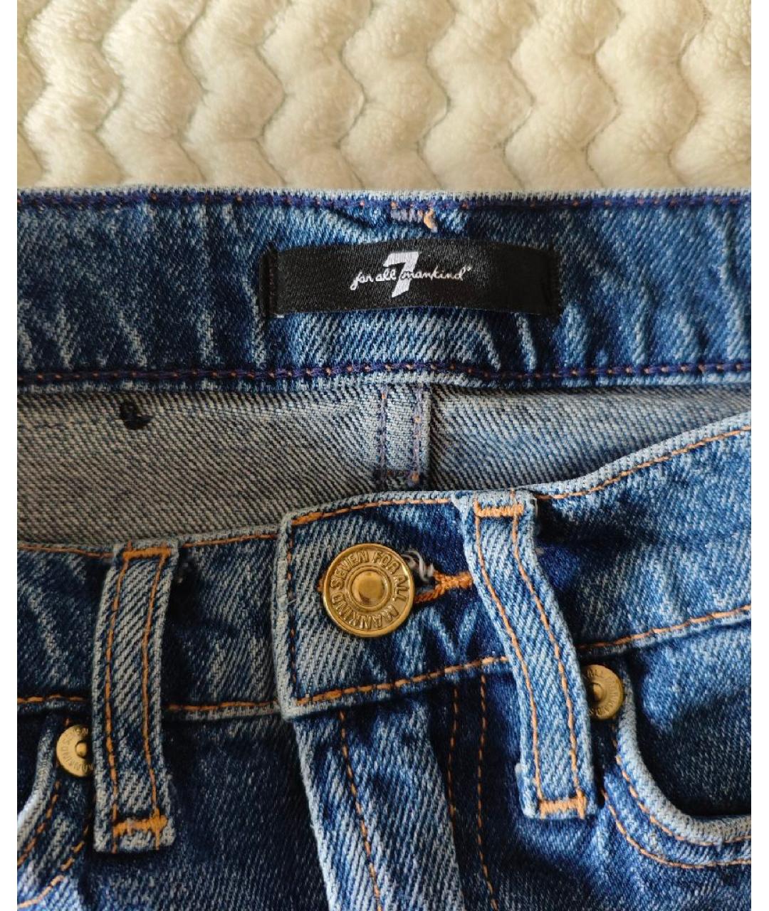 7 FOR ALL MANKIND Синяя хлопковая юбка мини, фото 3