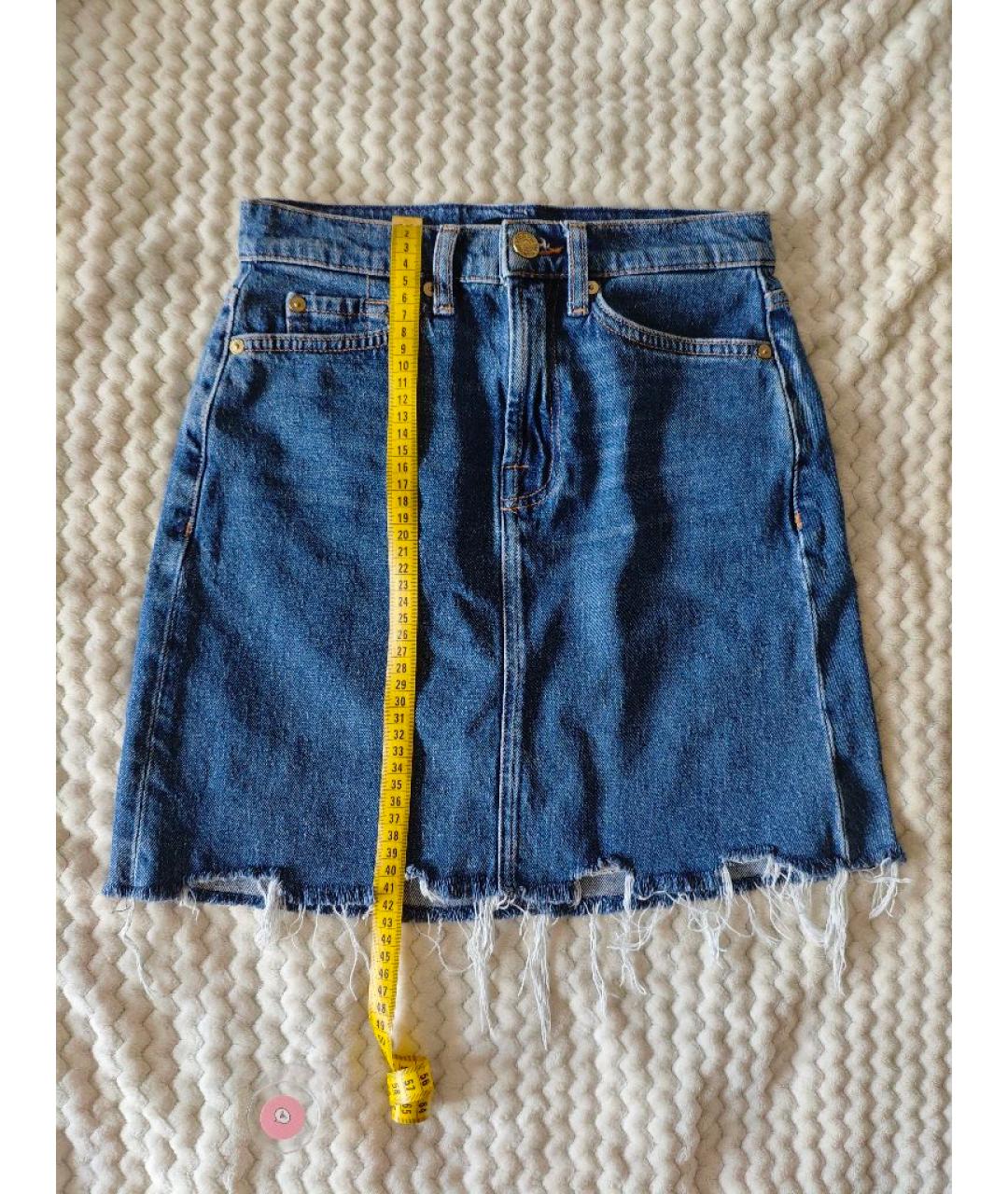 7 FOR ALL MANKIND Синяя хлопковая юбка мини, фото 8