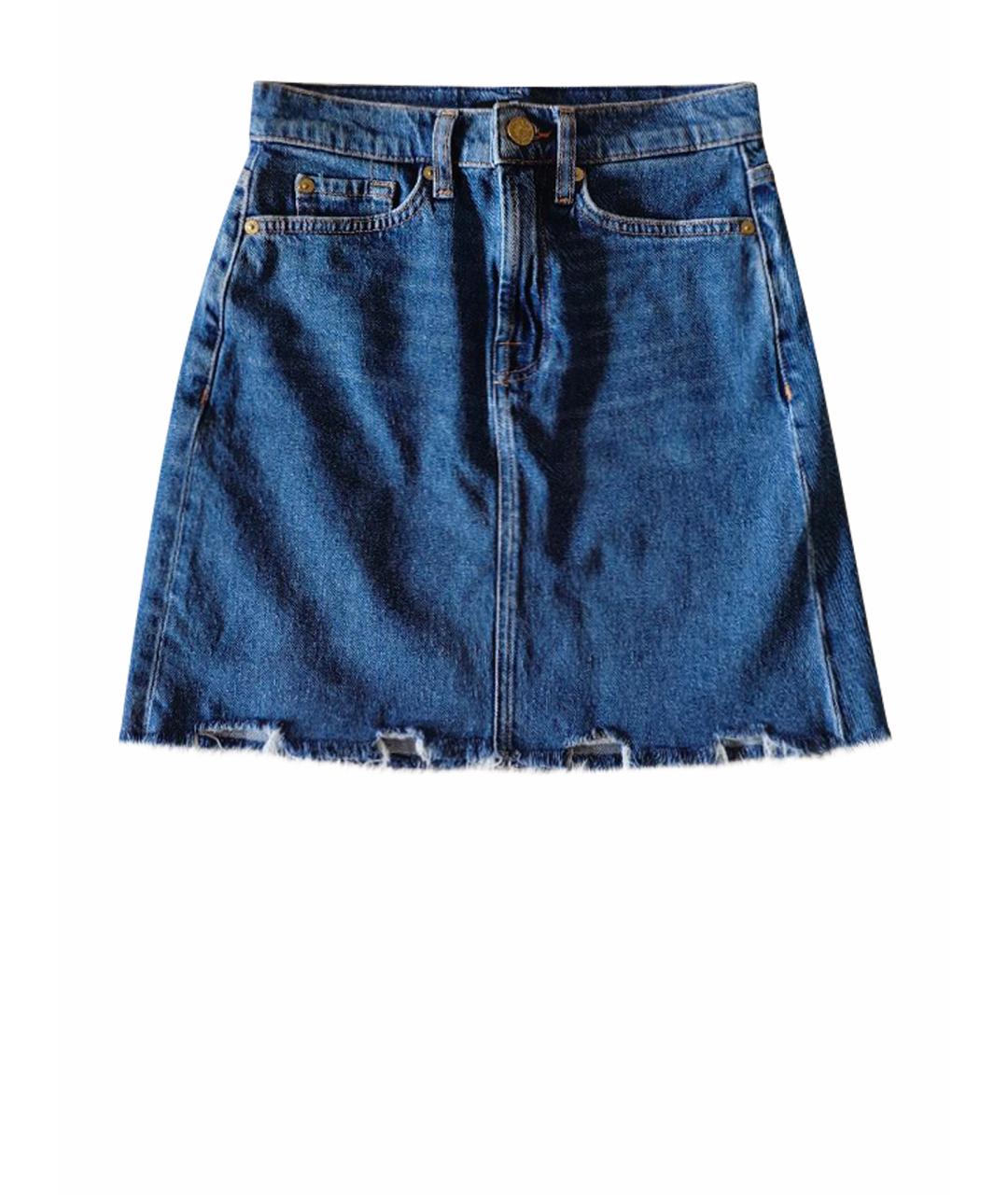 7 FOR ALL MANKIND Синяя хлопковая юбка мини, фото 1