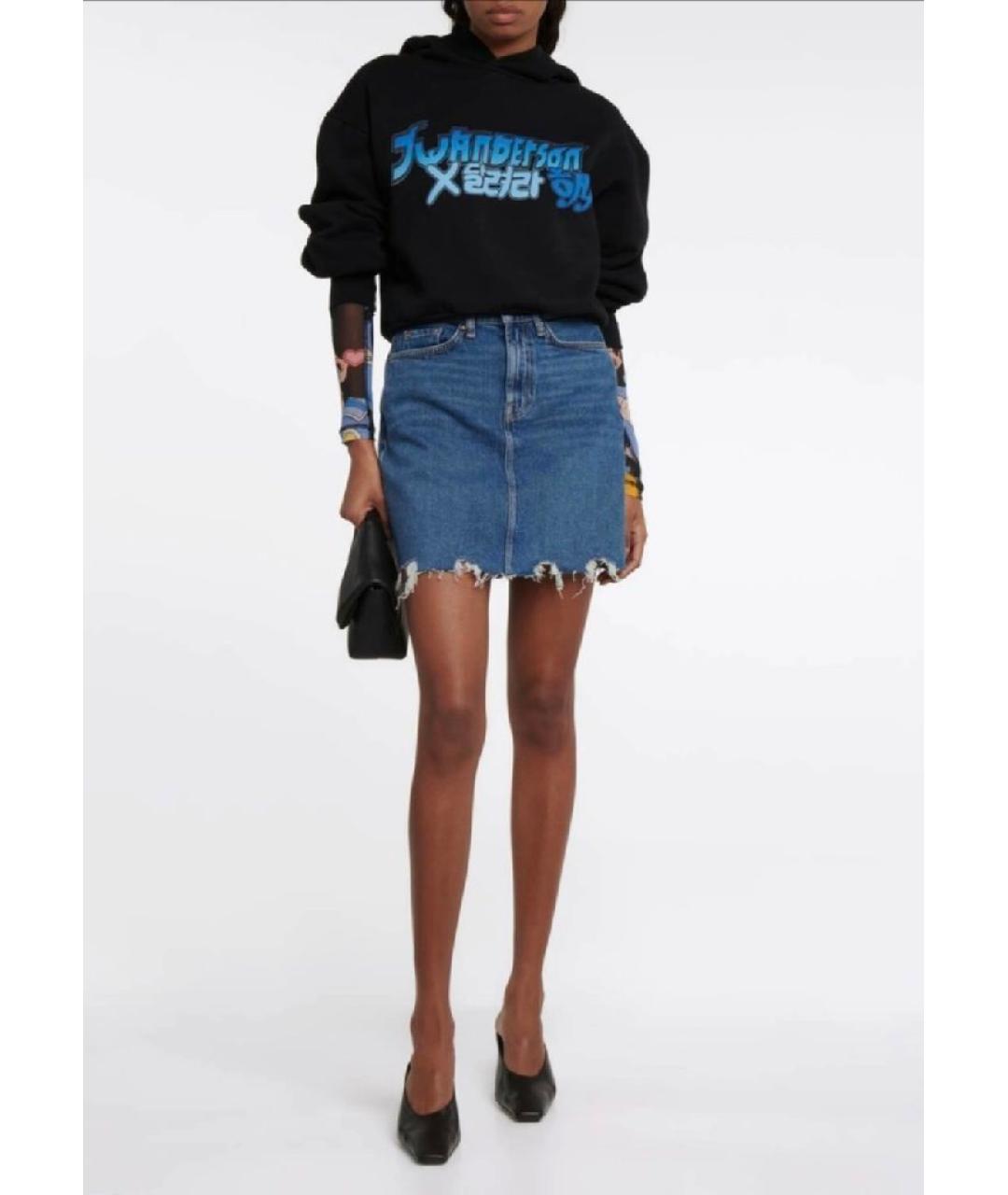 7 FOR ALL MANKIND Синяя хлопковая юбка мини, фото 5
