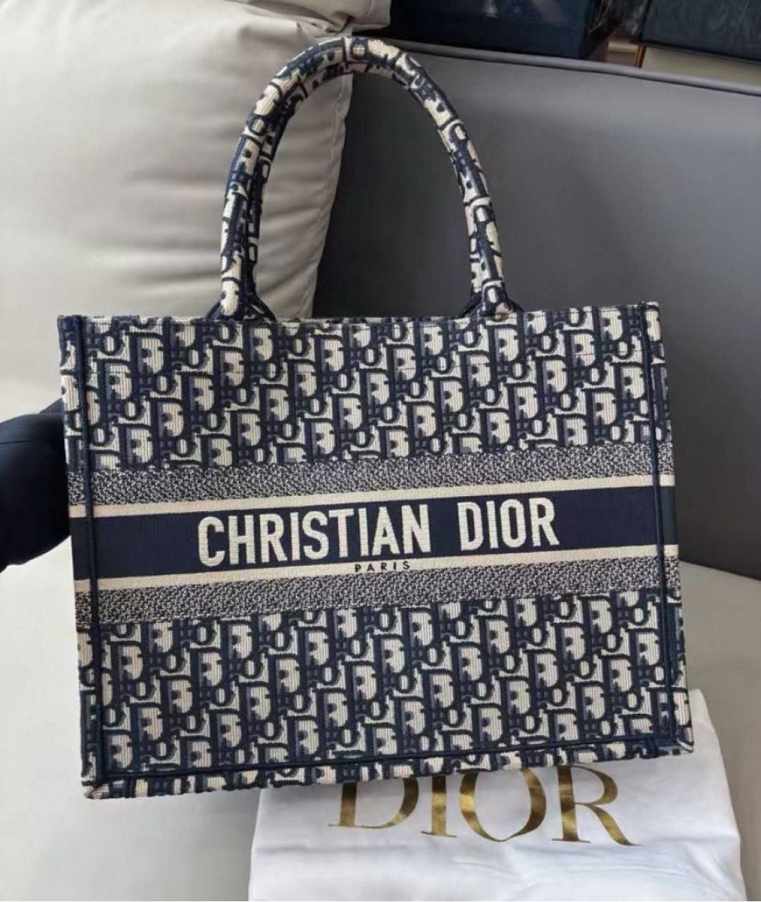 CHRISTIAN DIOR Темно-синяя жаккардовая сумка тоут, фото 2