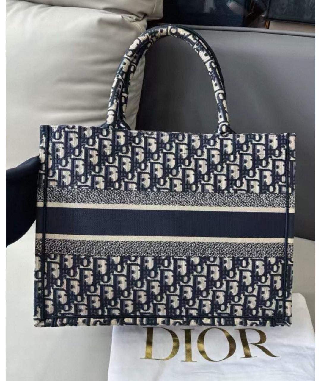CHRISTIAN DIOR Темно-синяя жаккардовая сумка тоут, фото 5