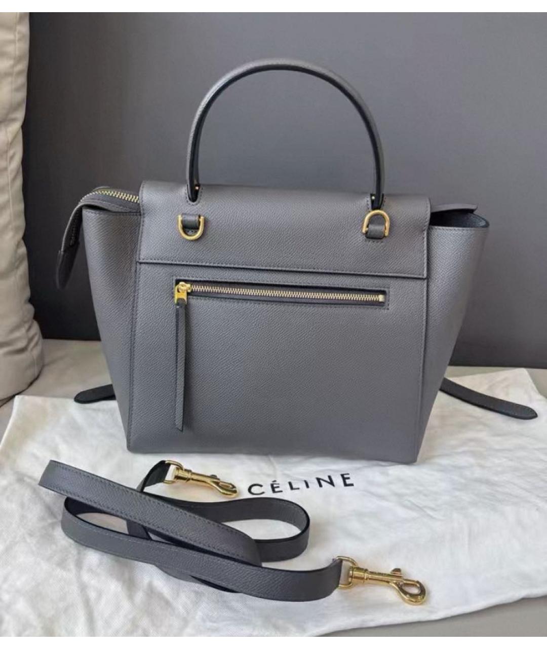 CELINE Серая кожаная сумка с короткими ручками, фото 3