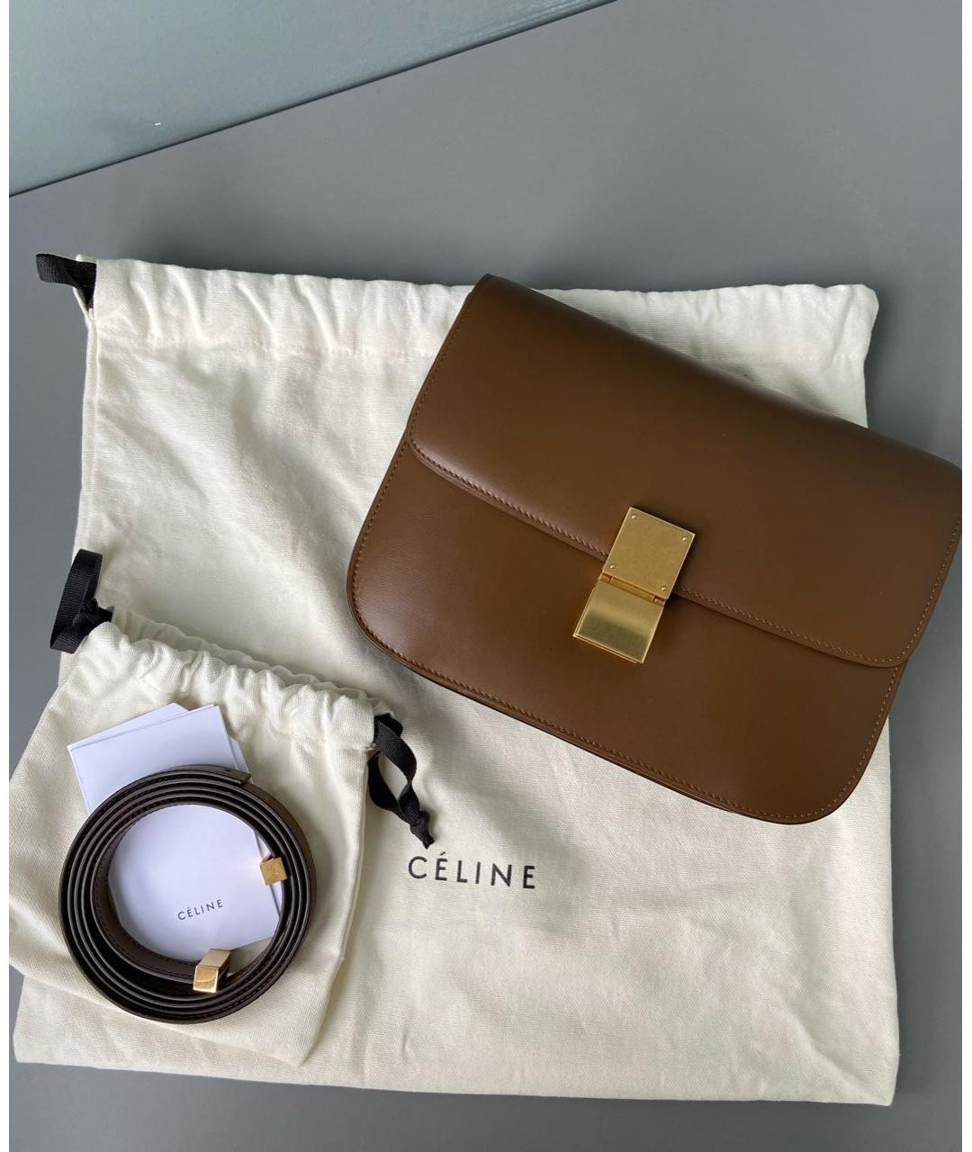 CELINE Коричневая кожаная сумка через плечо, фото 2