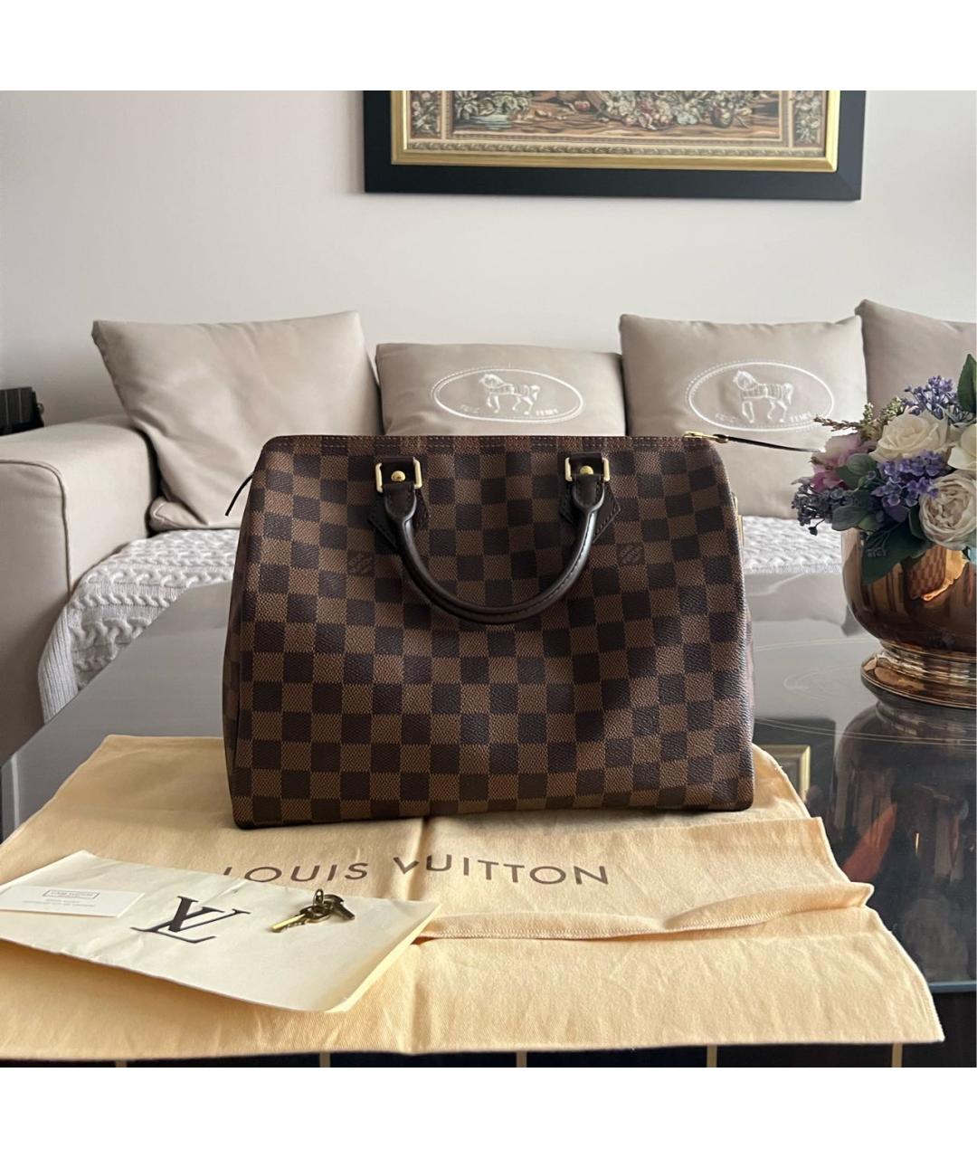 LOUIS VUITTON Коричневая канва сумка с короткими ручками, фото 3