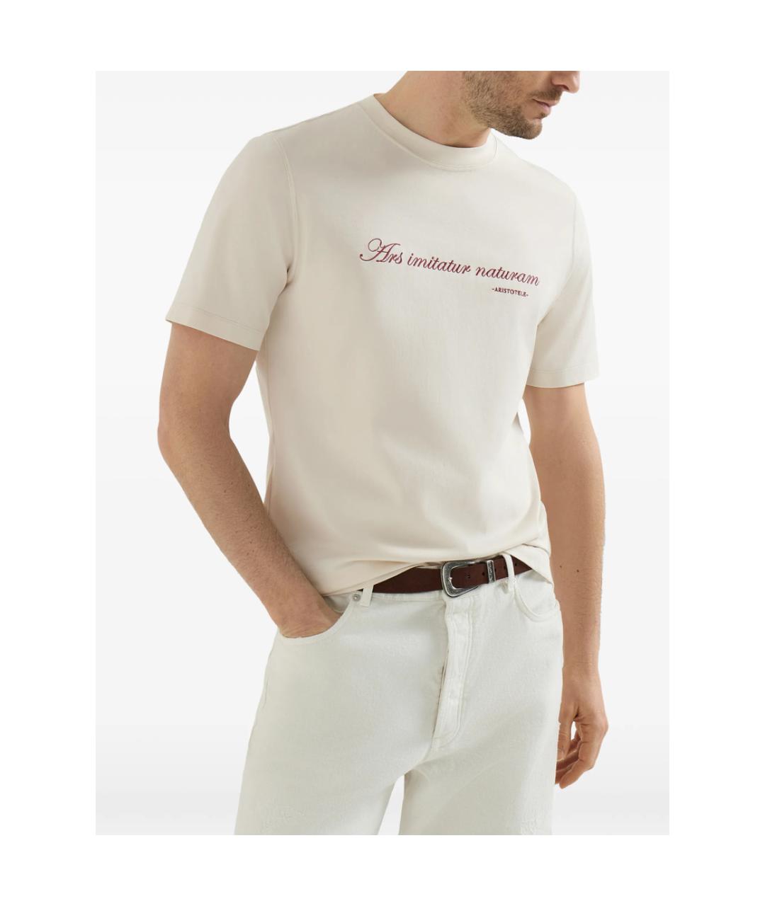 BRUNELLO CUCINELLI Бежевая хлопковая футболка, фото 6