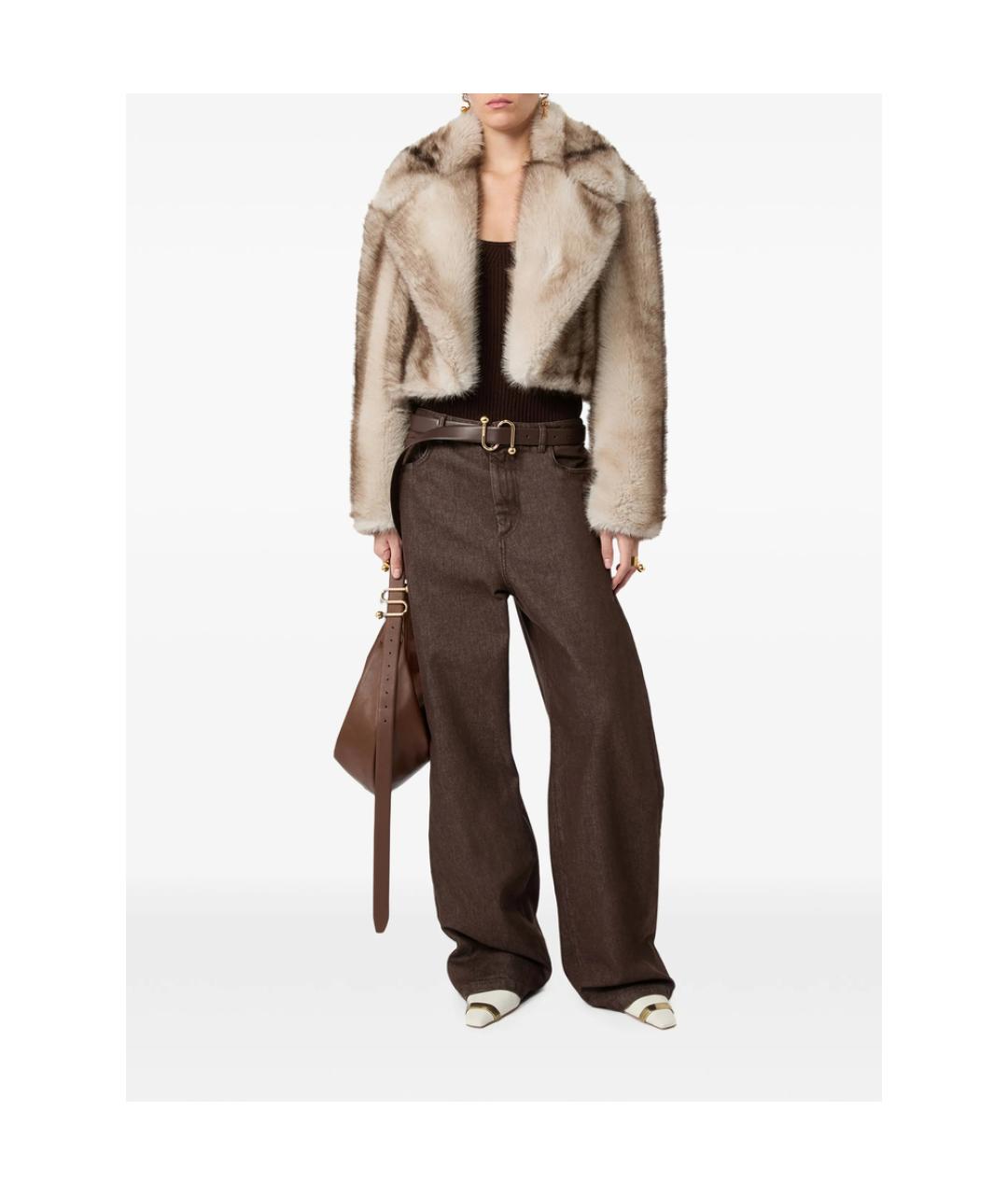 SPORTMAX Коричневая полиэстеровая шуба, фото 2