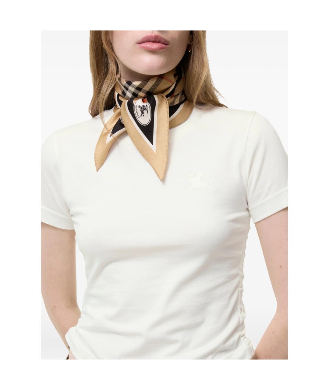 BURBERRY Бежевый шелковый шарф, фото 3