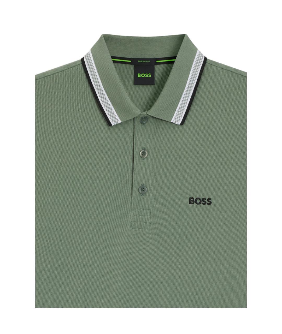 HUGO BOSS Зеленое хлопковое поло с коротким рукавом, фото 2