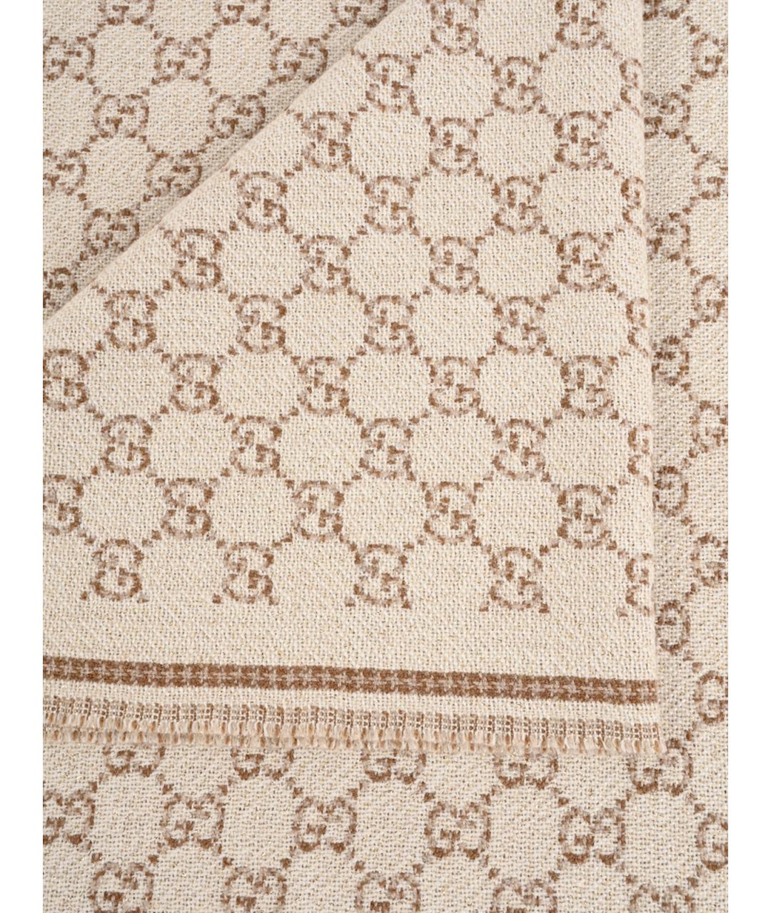 GUCCI Бежевый шерстяной шарф, фото 2