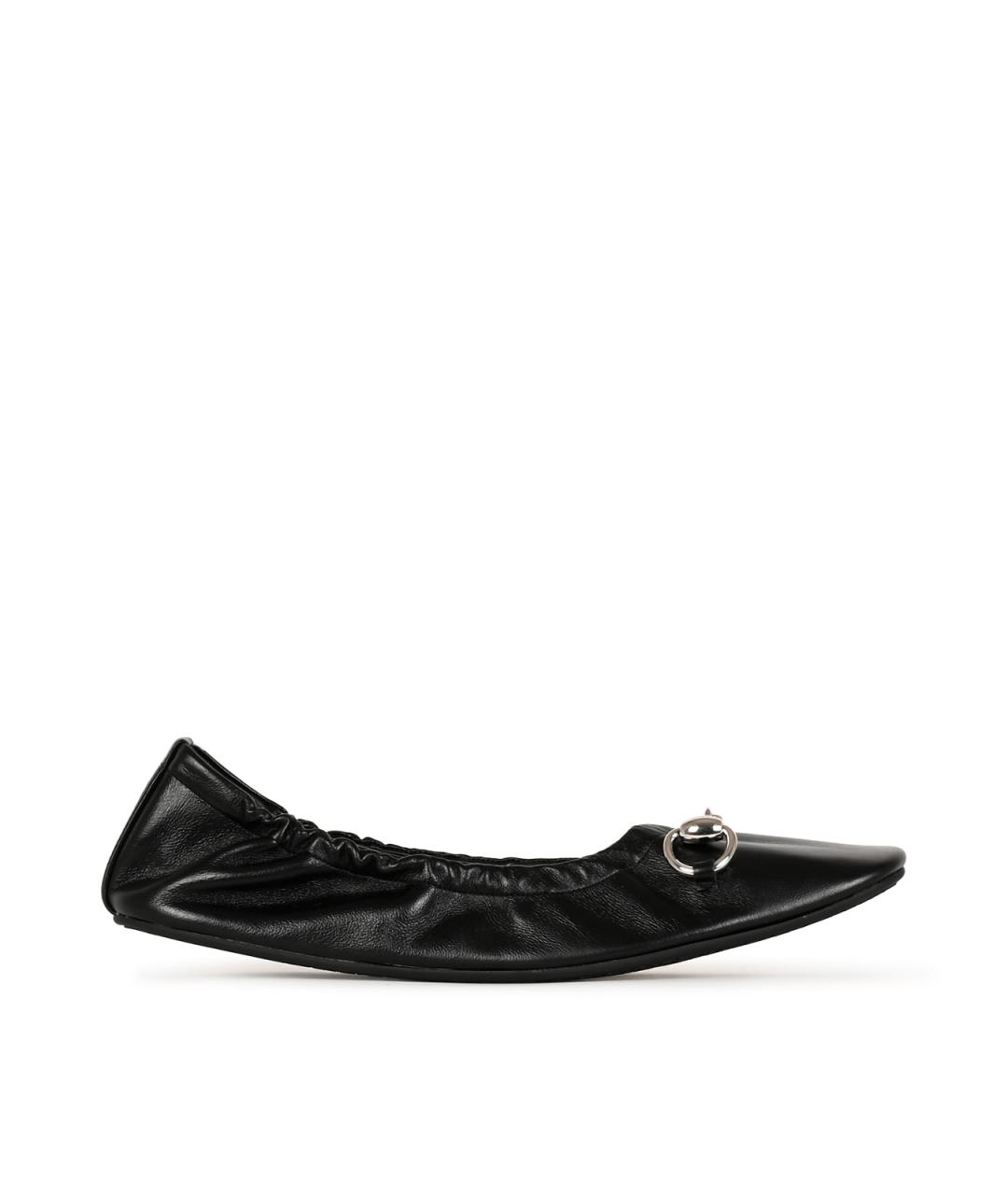 GUCCI Черные кожаные балетки, фото 1