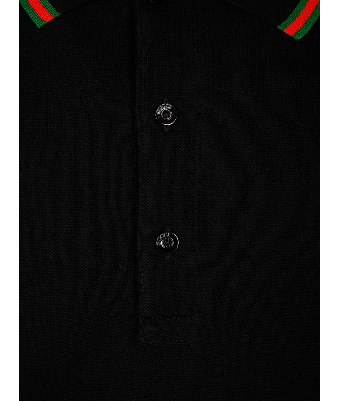 GUCCI Черное хлопковое поло с коротким рукавом, фото 6