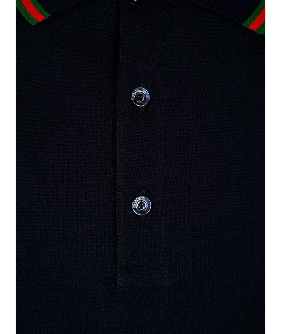 GUCCI Темно-синее хлопковое поло с коротким рукавом, фото 6