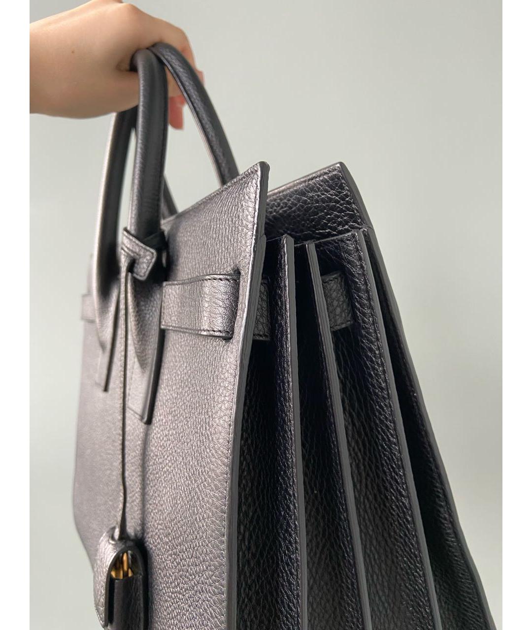 SAINT LAURENT Черная кожаная сумка с короткими ручками, фото 7
