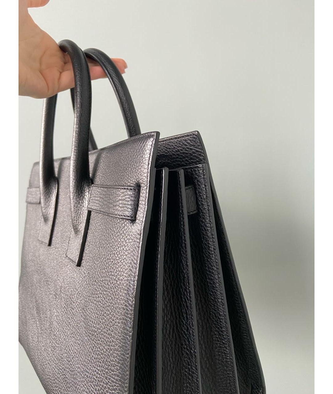 SAINT LAURENT Черная кожаная сумка с короткими ручками, фото 8